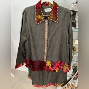 Taylor G Jacket with skirt Red and Yellow Floral velvet trim. Vintage.